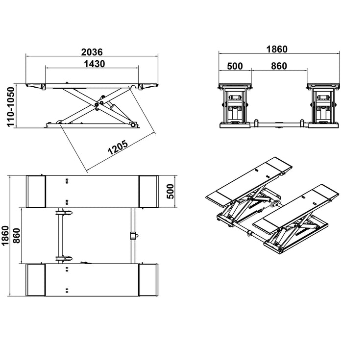 Katool Mid Rise 8000lbs Pneumatic Release Scissor Lift KT-X80