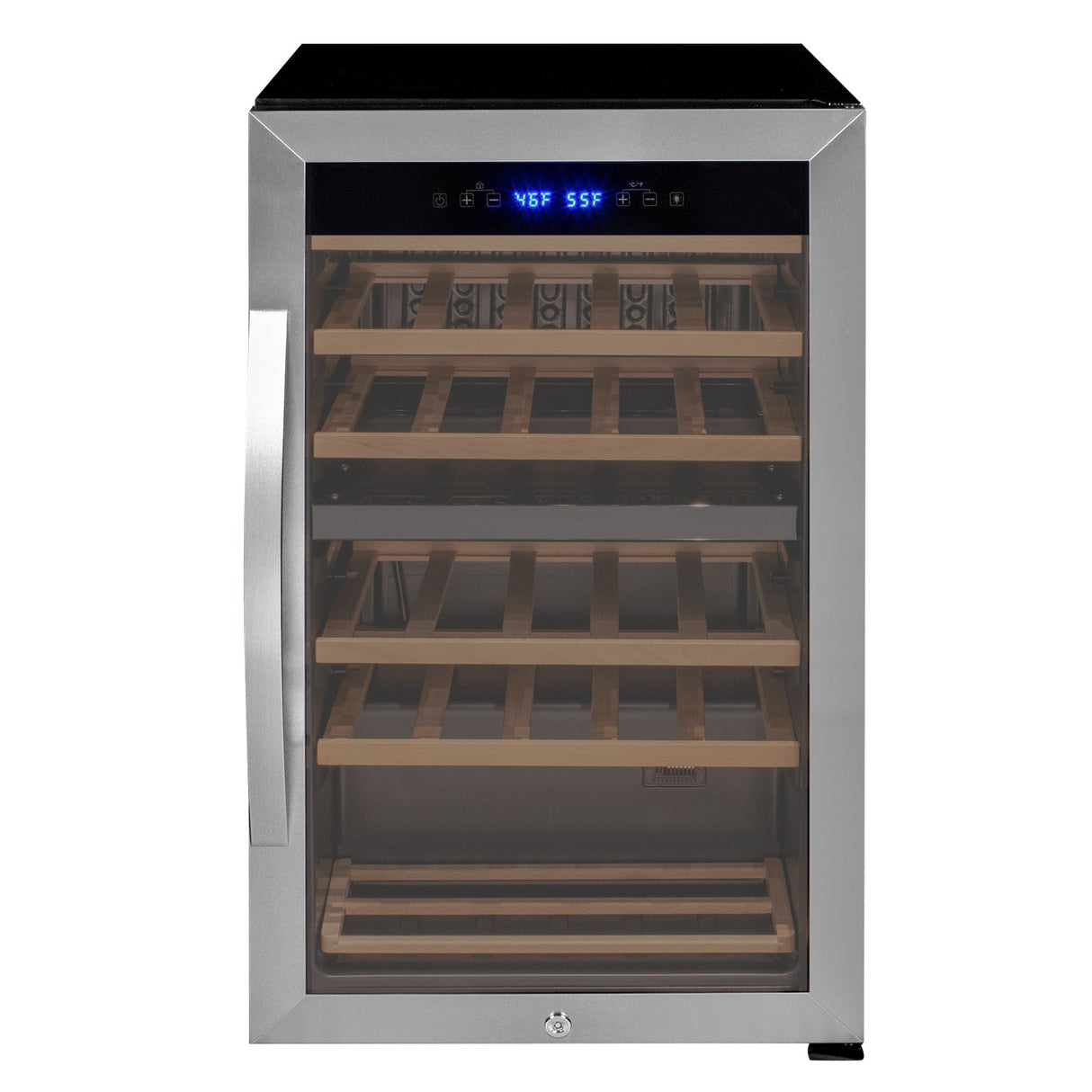 Allavino Cascina Series 28 Bottle Dual Zone Freestanding Wine Cooler Refrigerator with Stainless Steel Door Right Hinge KWR28D‑2SR