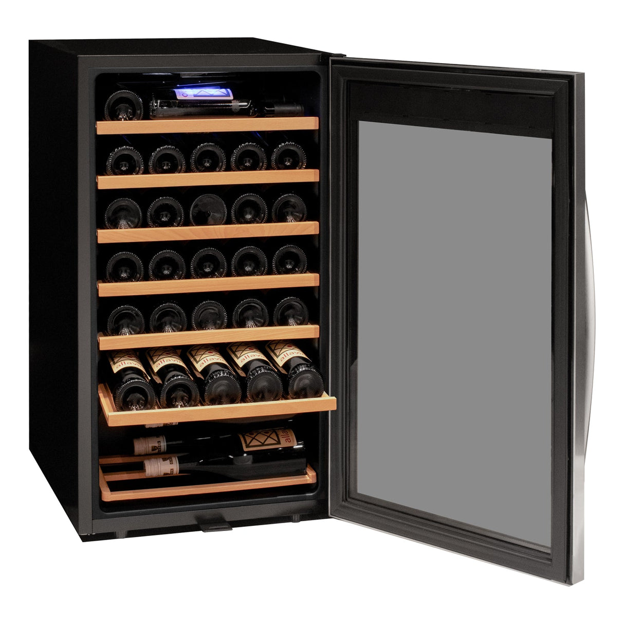 Allavino Cascina Series 33 Bottle Single Zone Freestanding Wine Refrigerator Cooler with Stainless Steel Door Right Hinge KWR33S-1SR