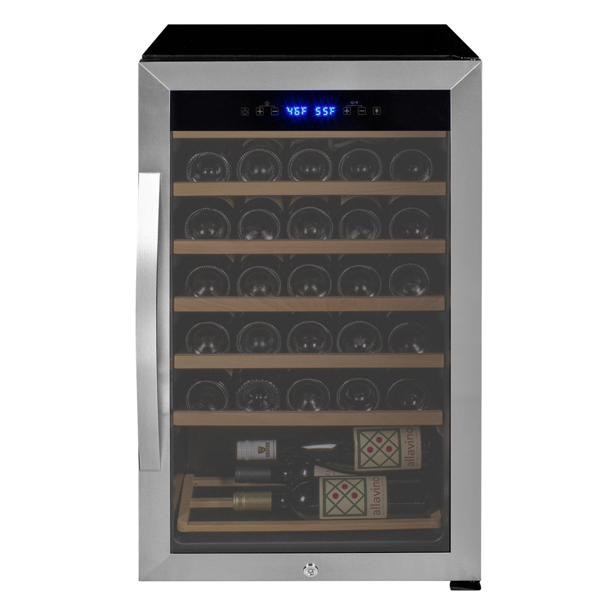 Allavino Cascina Series 33 Bottle Single Zone Freestanding Wine Refrigerator Cooler with Stainless Steel Door Right Hinge KWR33S-1SR