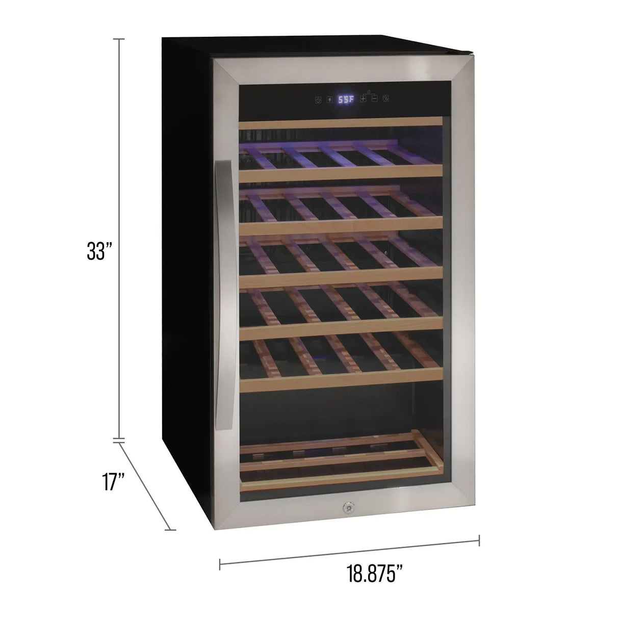 Allavino Cascina Series 33 Bottle Single Zone Freestanding Wine Refrigerator Cooler with Stainless Steel Door Right Hinge KWR33S-1SR