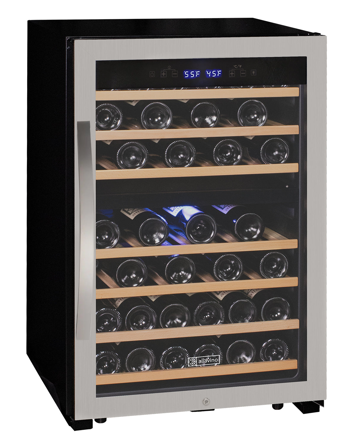 Allavino Cascina Series 47 Bottle Dual Zone Freestanding Wine Cooler Refrigerator with Stainless Steel Door Right Hinge KWR47D-2SR
