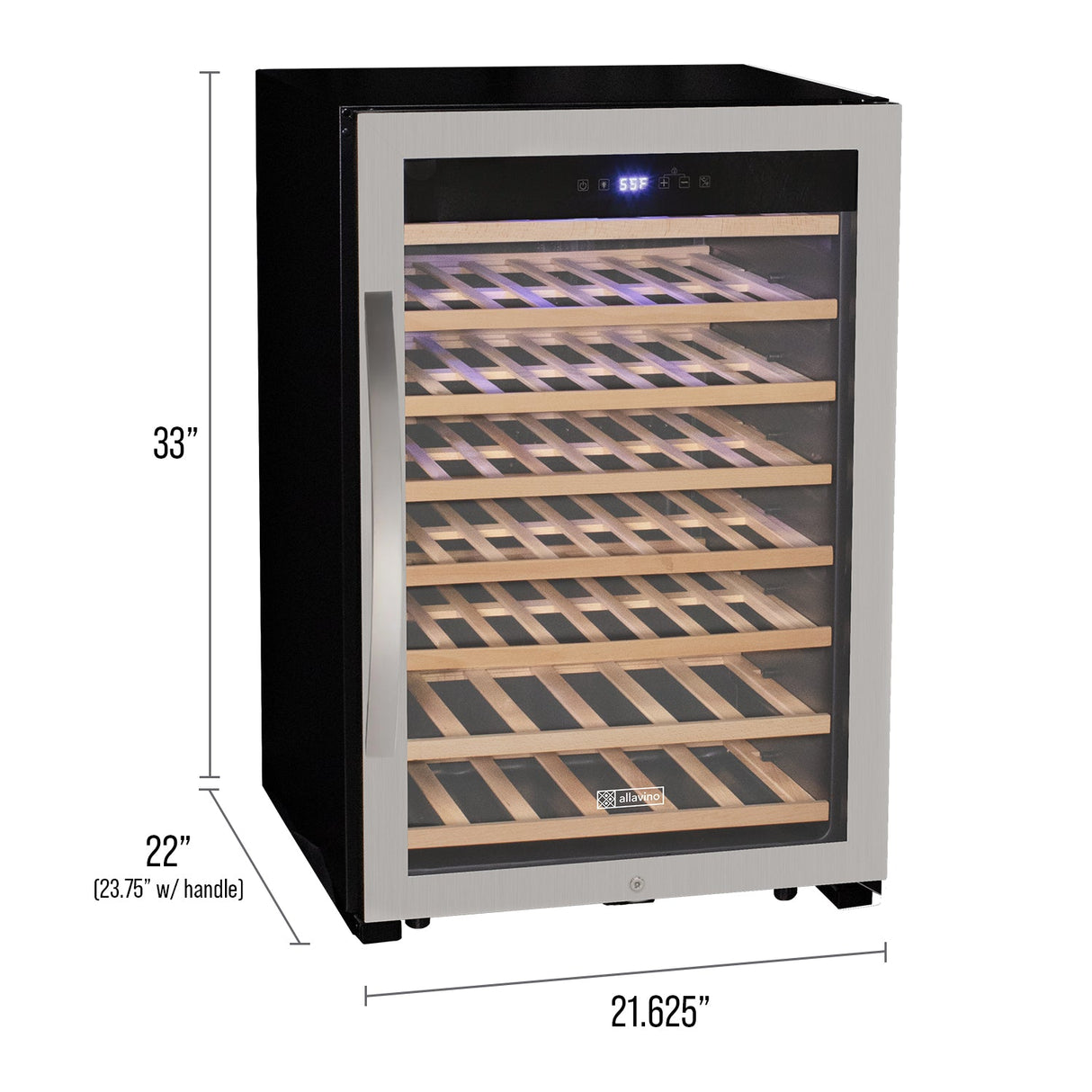 Allavino Contemporary 102 Bottle Single Zone Freestanding Wine Refrigerator with Black Glass Door KWR102S-1BGR