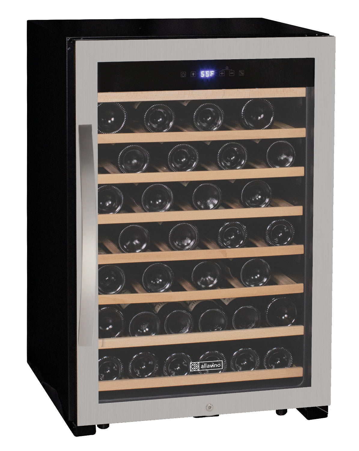 Allavino Contemporary 102 Bottle Single Zone Freestanding Wine Refrigerator with Black Glass Door KWR102S-1BGR