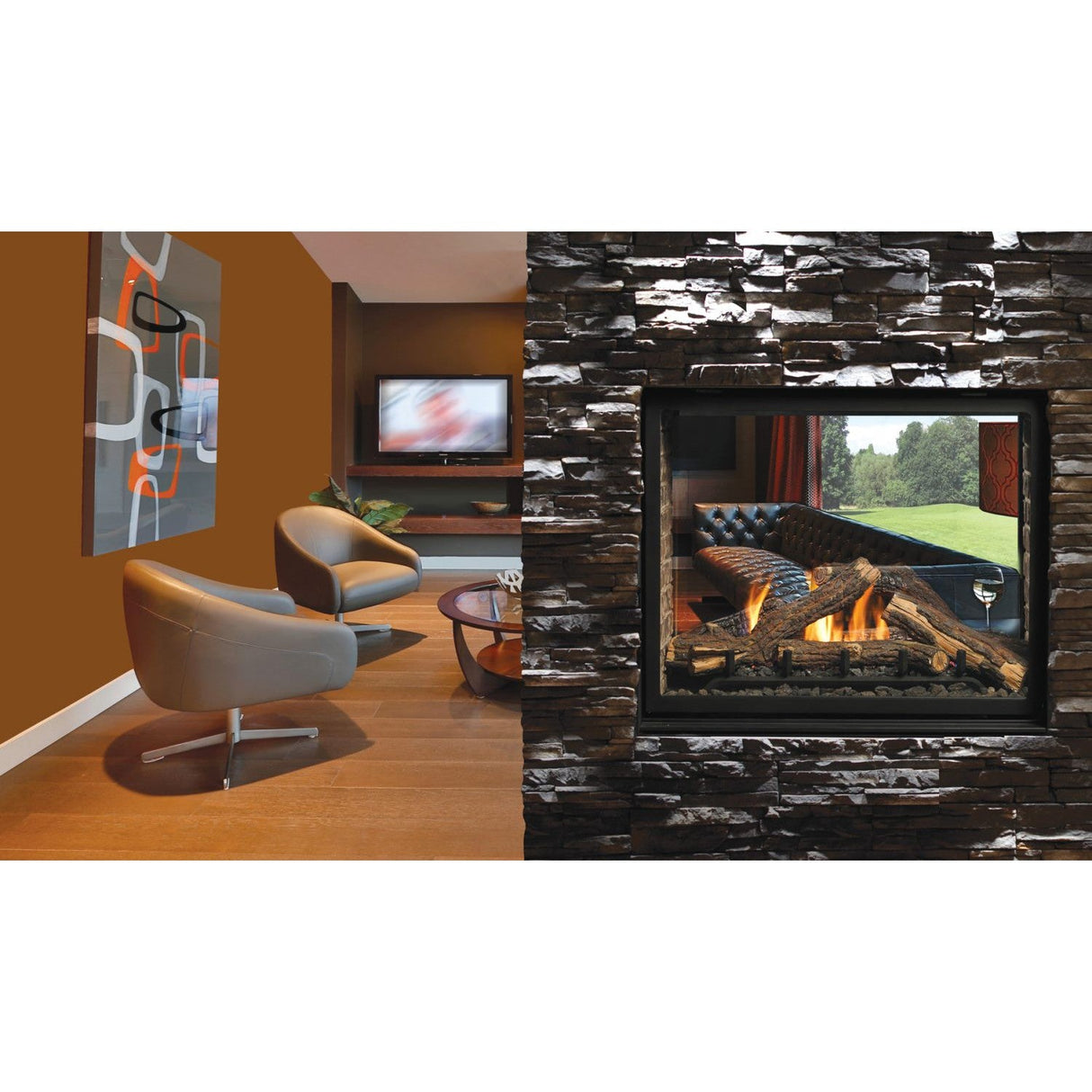 Kingsman MCVST42 43" Intermittent Pilot Propane Direct Vent See-Through Fireplace MCVST42LPE