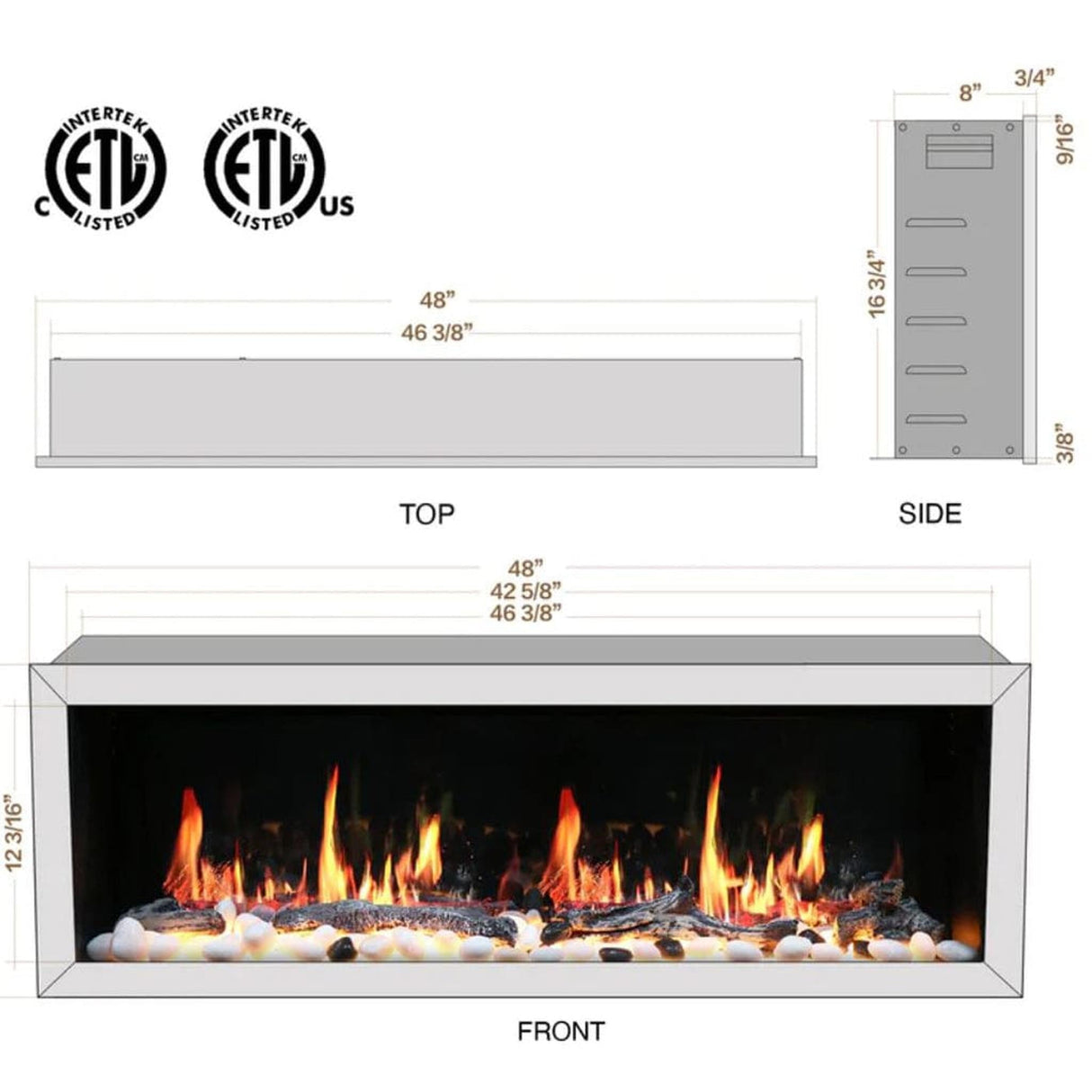 Litedeer Homes Gloria II 48" Smart Wall Mounted Electric Fireplace with App Driftwood Log & River Rock ZEF48XS