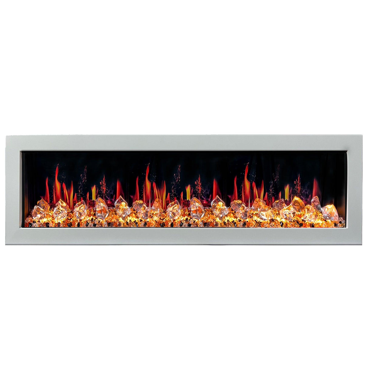 Litedeer Homes Gloria II 68" White Seamless Push-in Wall Mount Electric Fireplace With Crushed Ice Rocks ZEF68XCW