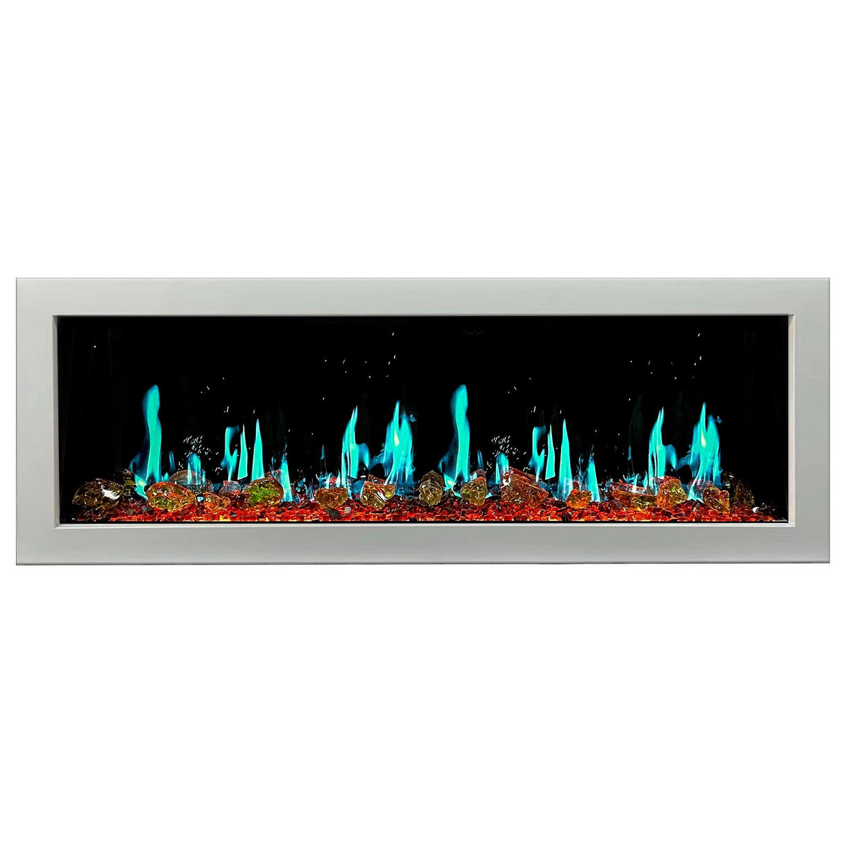 Litedeer Homes Gloria II 68" White Smart App Multi Flame Wall Mount Electric Fireplace With Reflective Amber Glass ZEF68XAW