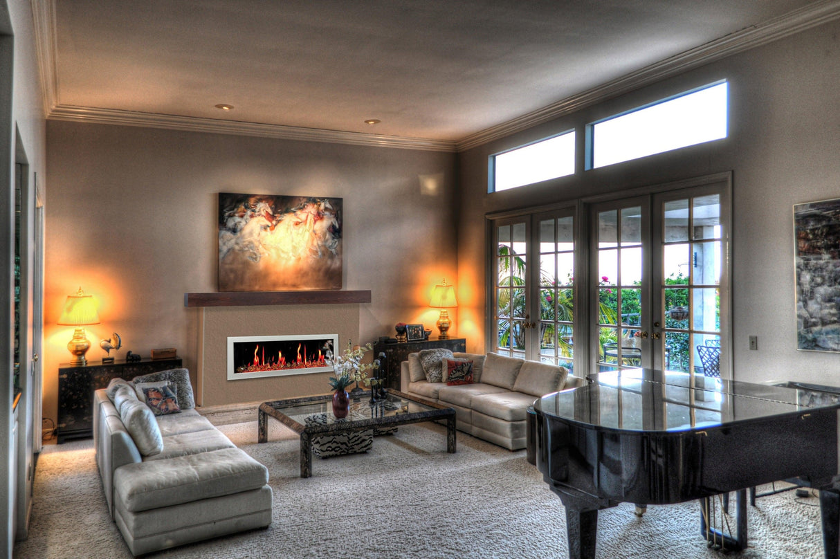 Litedeer Homes Gloria II 68" White Smart App Multi Flame Wall Mount Electric Fireplace With Reflective Amber Glass ZEF68XAW