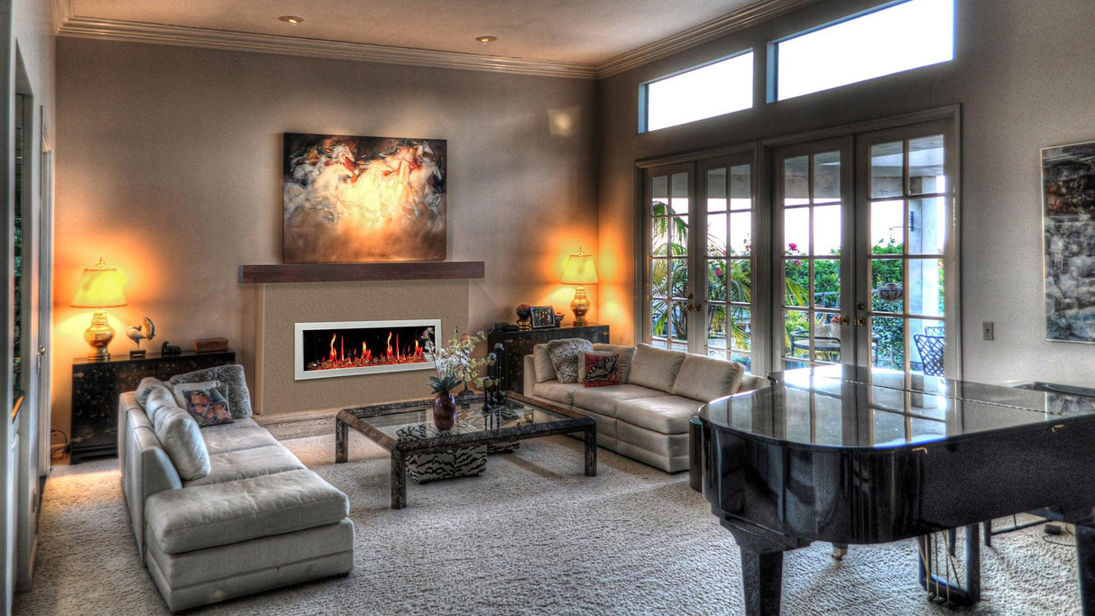 Litedeer Homes Gloria II 68" White Smart App Multi Flame Wall Mount Electric Fireplace With Reflective Amber Glass ZEF68XAW