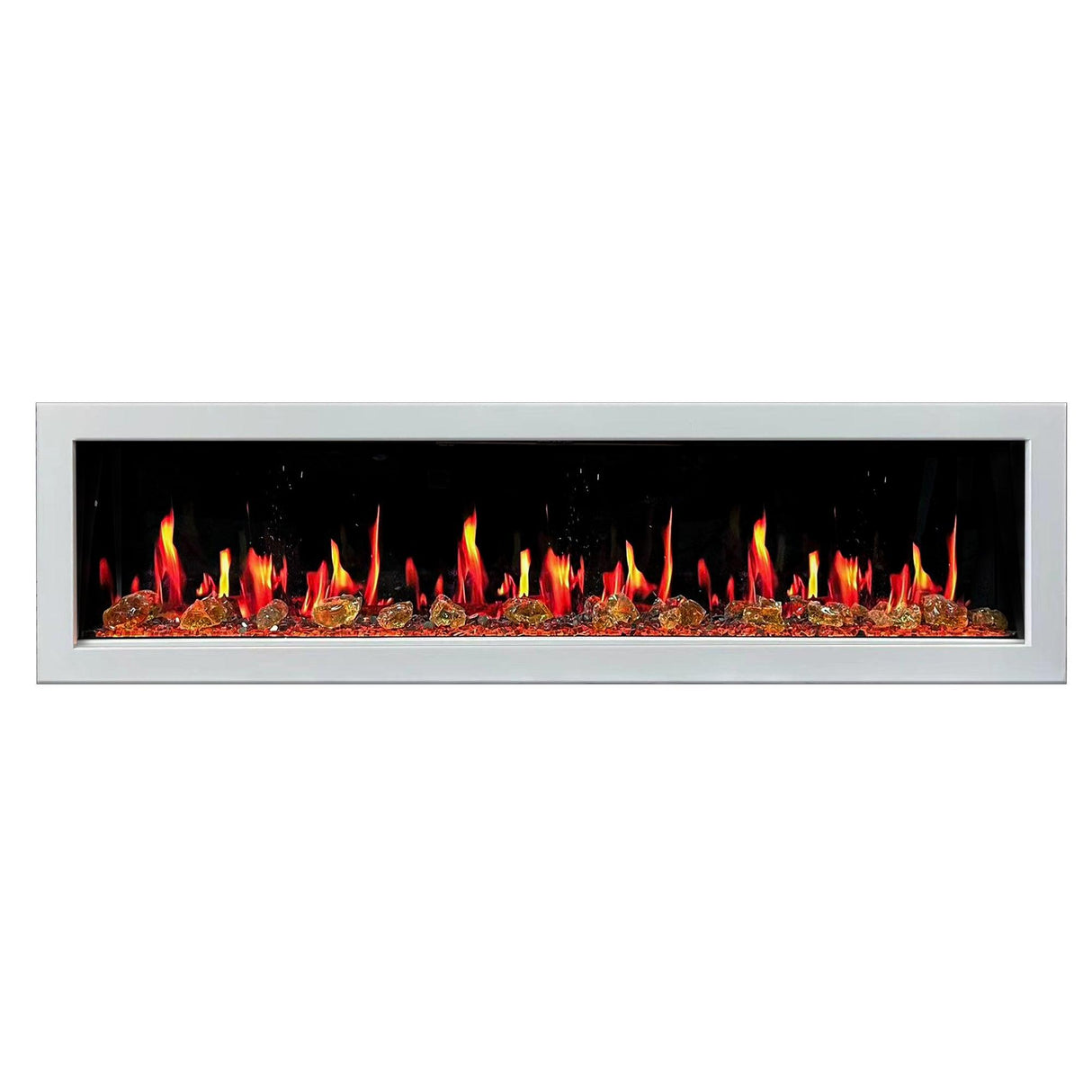 Litedeer Homes Gloria II 78" White Seamless Push-in Wall Mount Electric Fireplace With Crushed Ice Rocks ZEF78VCW