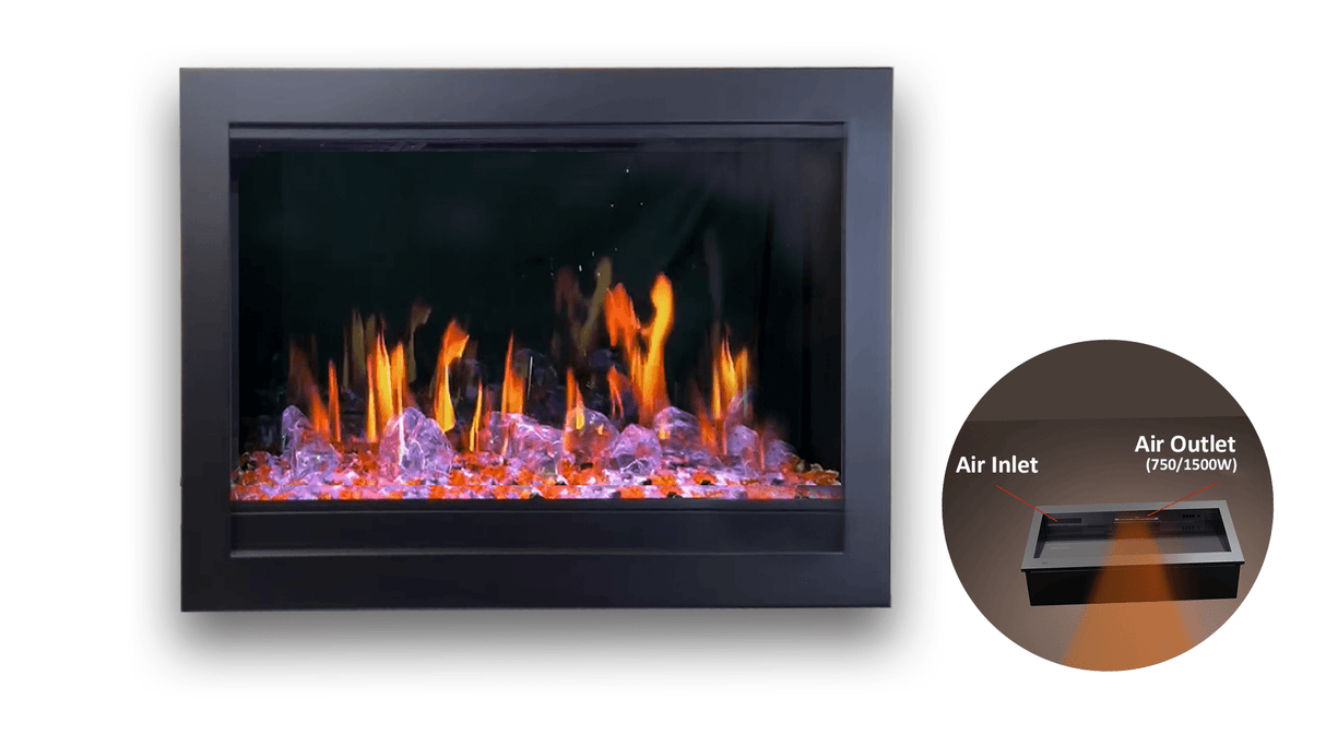 Litedeer Homes LiteStar 38" Black Smart Multi Flame Wall Mount Electric Fireplace Insert With Crushed Ice Rocks ZEF38VC-C