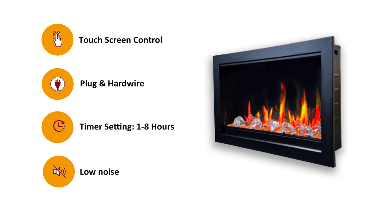 Litedeer Homes LiteStar 38" Black Smart Multi Flame Wall Mount Electric Fireplace Insert With Crushed Ice Rocks ZEF38VC-C