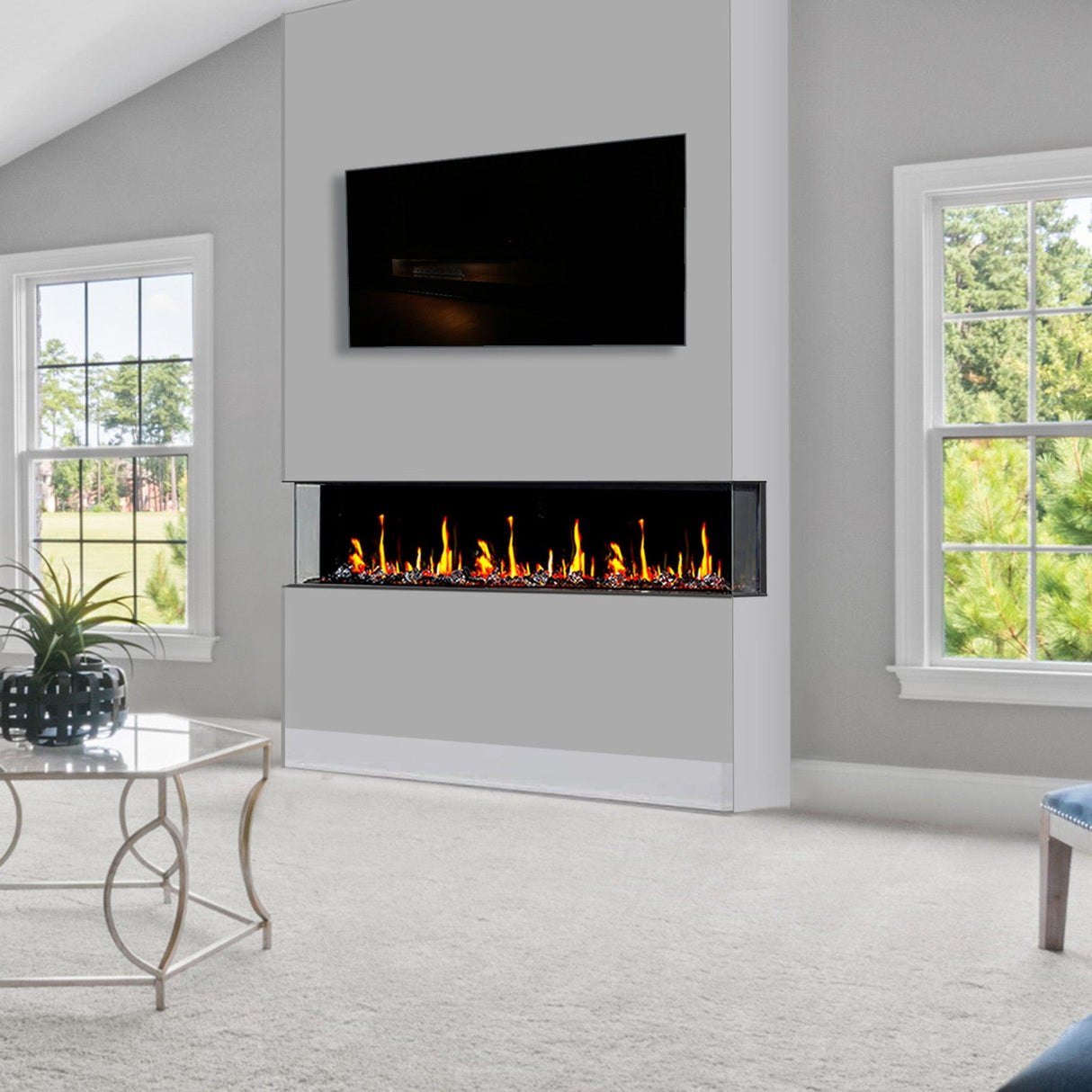 Litedeer Homes WarmCastle 50" 3-Side Smart Electric Fireplace With Amber Reflective Glass ZEF50TA
