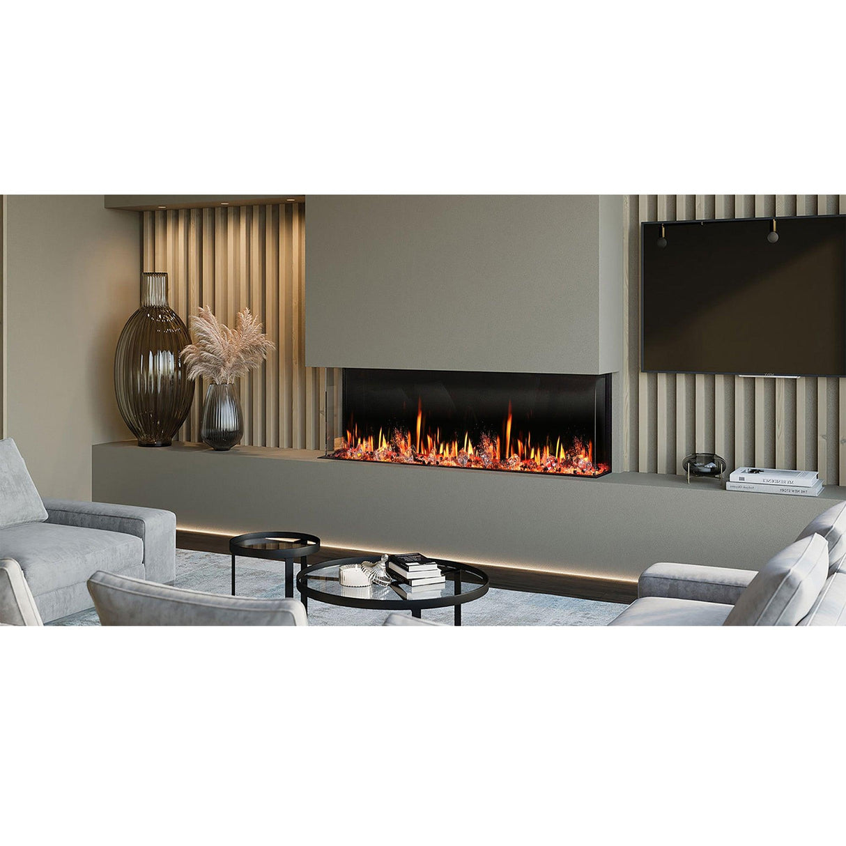 Litedeer Homes WarmCastle 50" 3-Side Smart Electric Fireplace With Amber Reflective Glass ZEF50TA