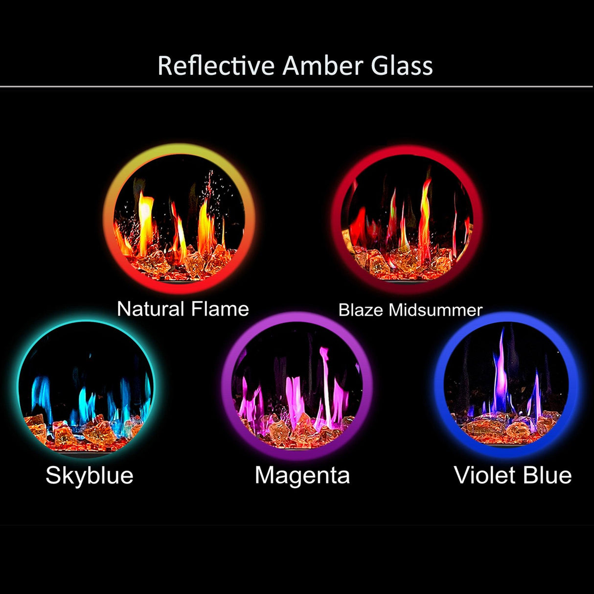 Litedeer Homes Warmcastle 60" 3-Sided Smart Electric Fireplace with Reflective Amber Glass Multi-Flame ZEF60T