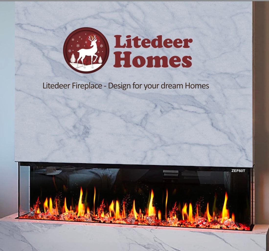 Litedeer Homes WarmCastle 72" Black 3-Side Smart Electric Fireplace With Amber Reflective Glass ZEF72TA