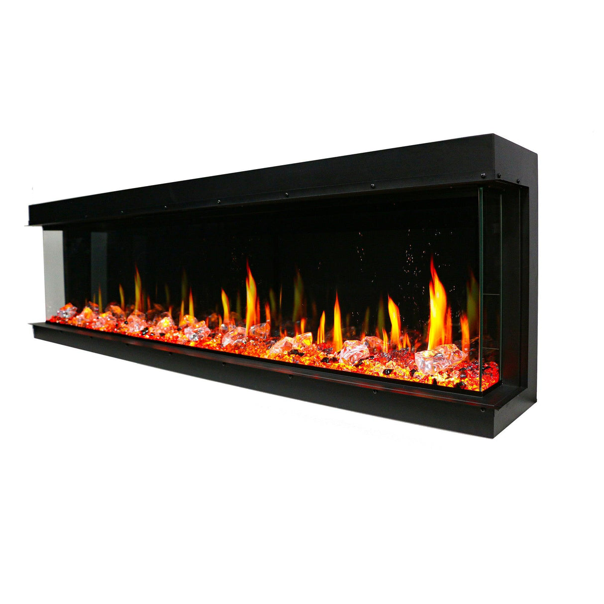 Litedeer Homes WarmCastle 72" Black 3-Side Smart Electric Fireplace With Amber Reflective Glass ZEF72TA