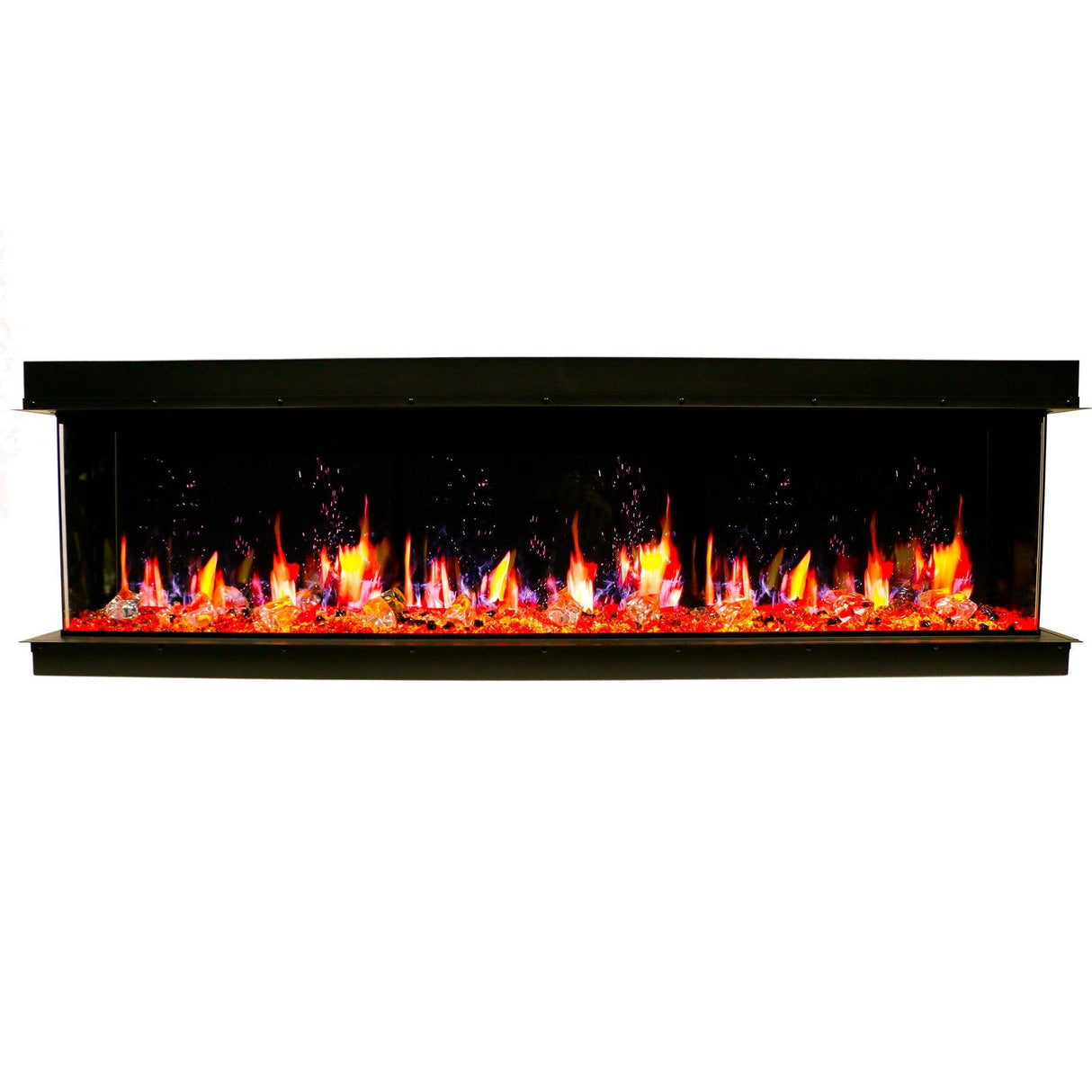 Litedeer Homes WarmCastle 72" Black 3-Side Smart Electric Fireplace With Amber Reflective Glass ZEF72TA
