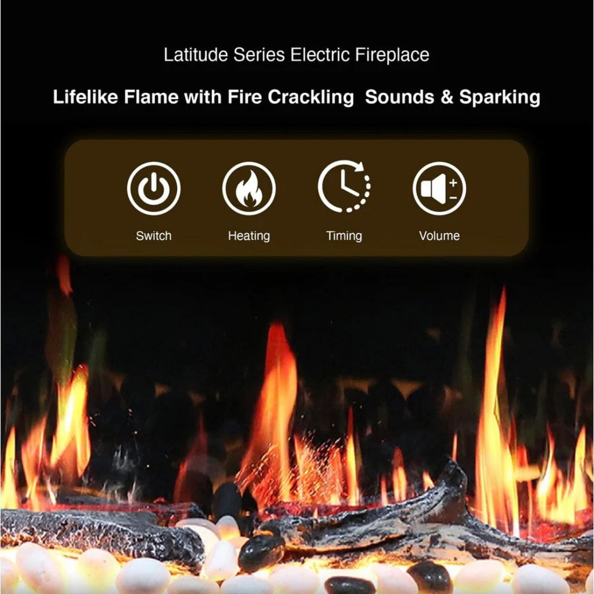 Litedeer Latitude 45" Smart Linear WiFi Enabled Vent-Free Built-In Electric Fireplace With Driftwood Log & River Rock ZEF45X