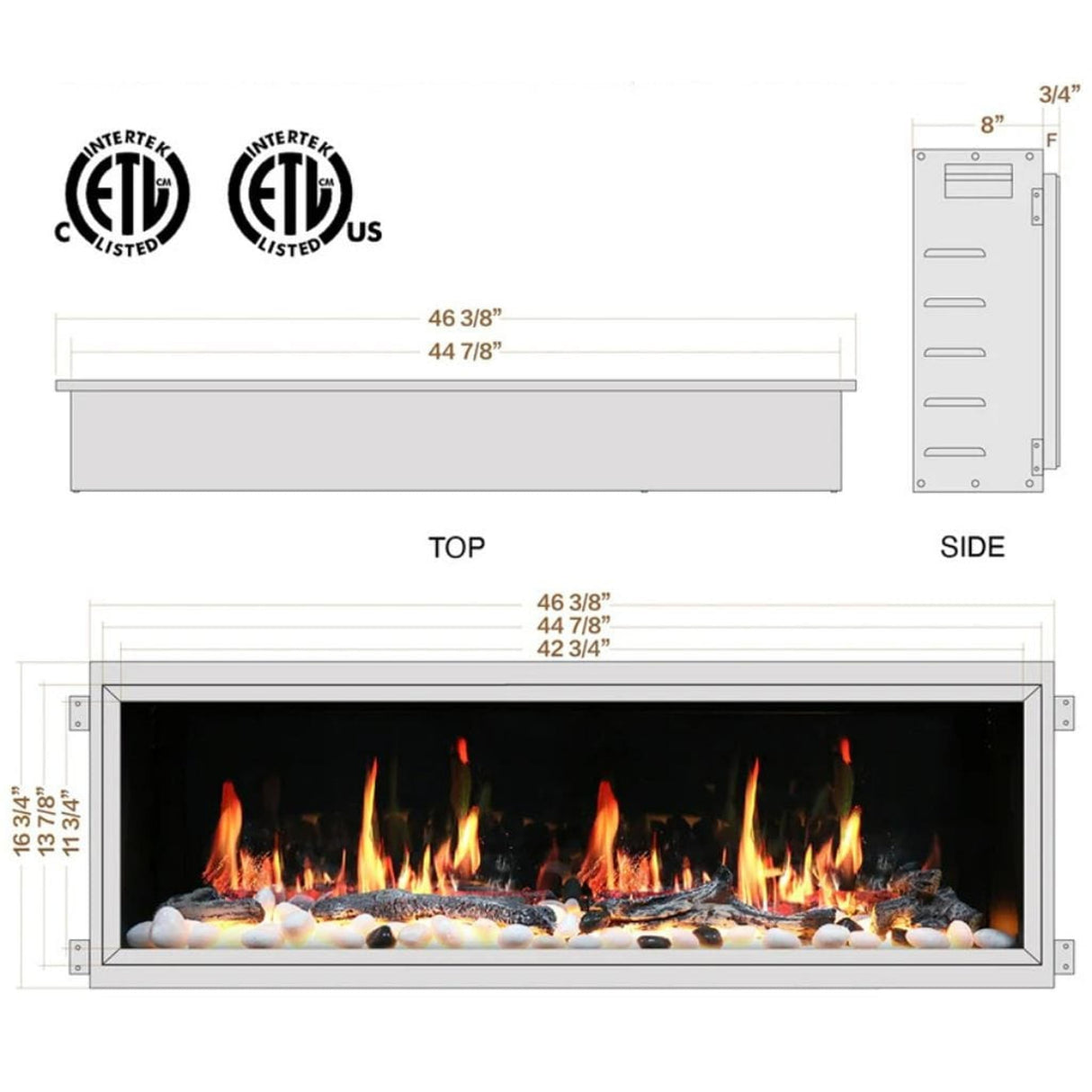 Litedeer Latitude 45" Smart Linear WiFi Enabled Vent-Free Built-In Electric Fireplace With Driftwood Log & River Rock ZEF45X