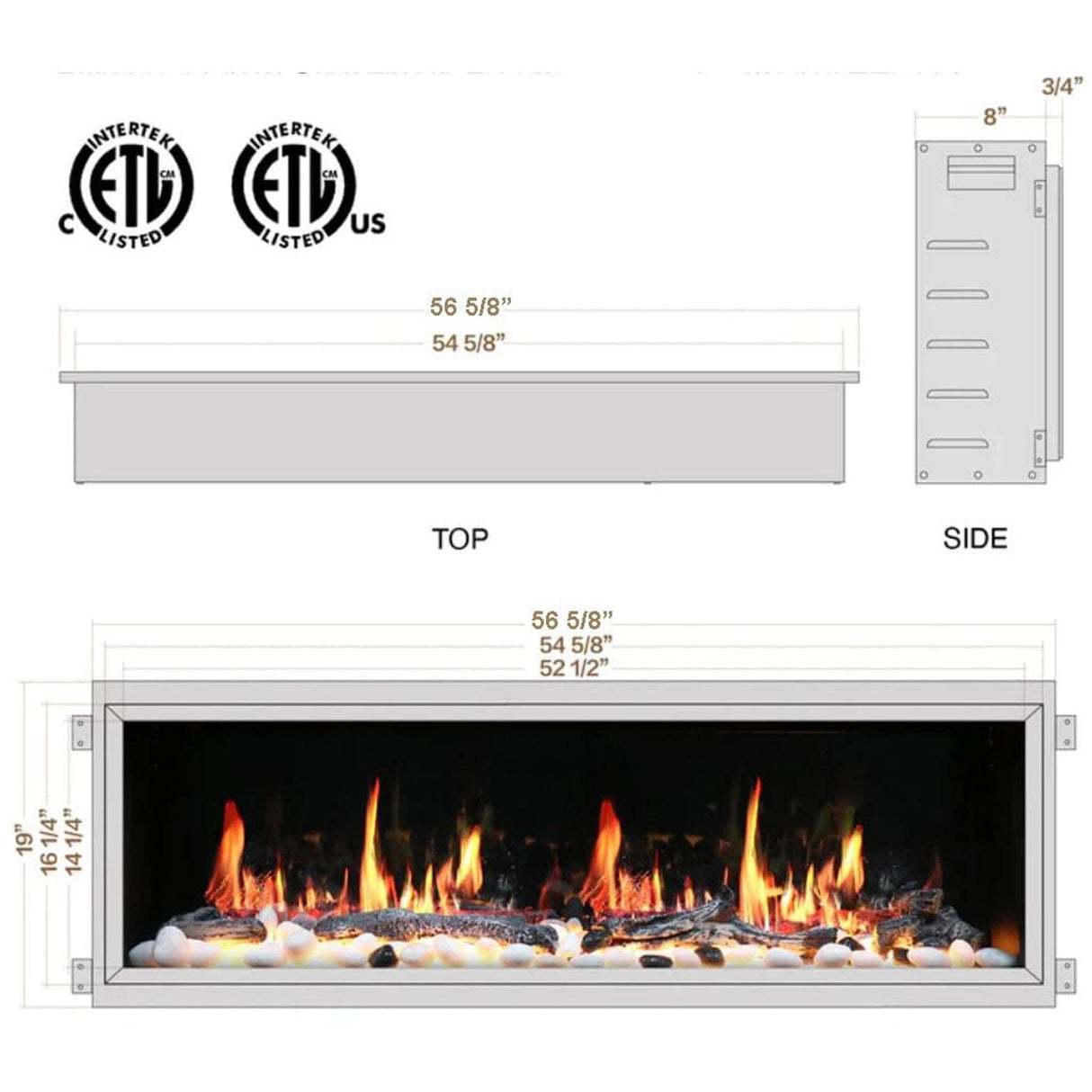 Litedeer Latitude 55" Smart Linear WiFi Enabled Vent-Free Built-In Electric Fireplace With Driftwood Log & River Rock ZEF55V