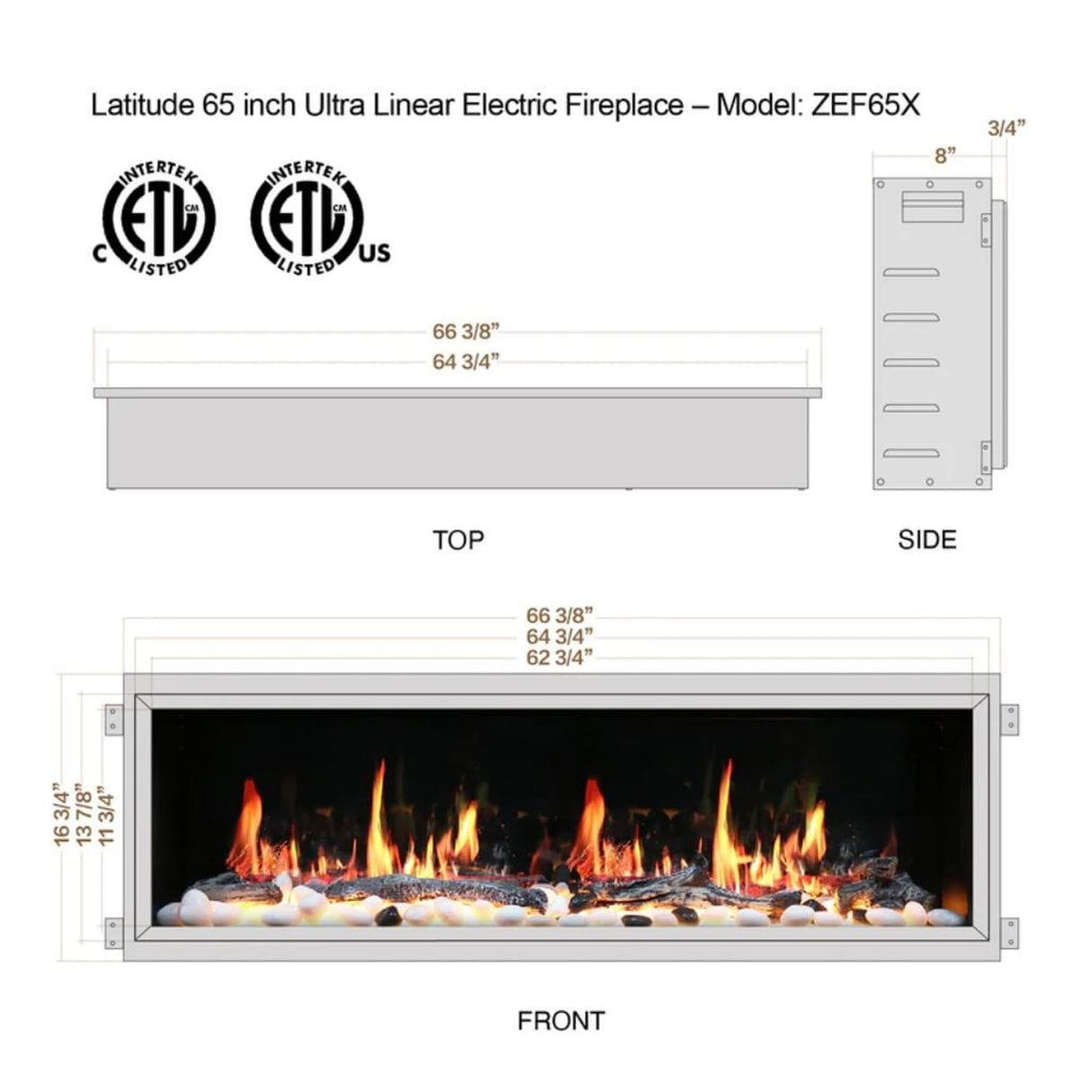 Litedeer Homes Latitude 65" Ultra Slim Smart Built-In Electric Fireplace ZEF65X
