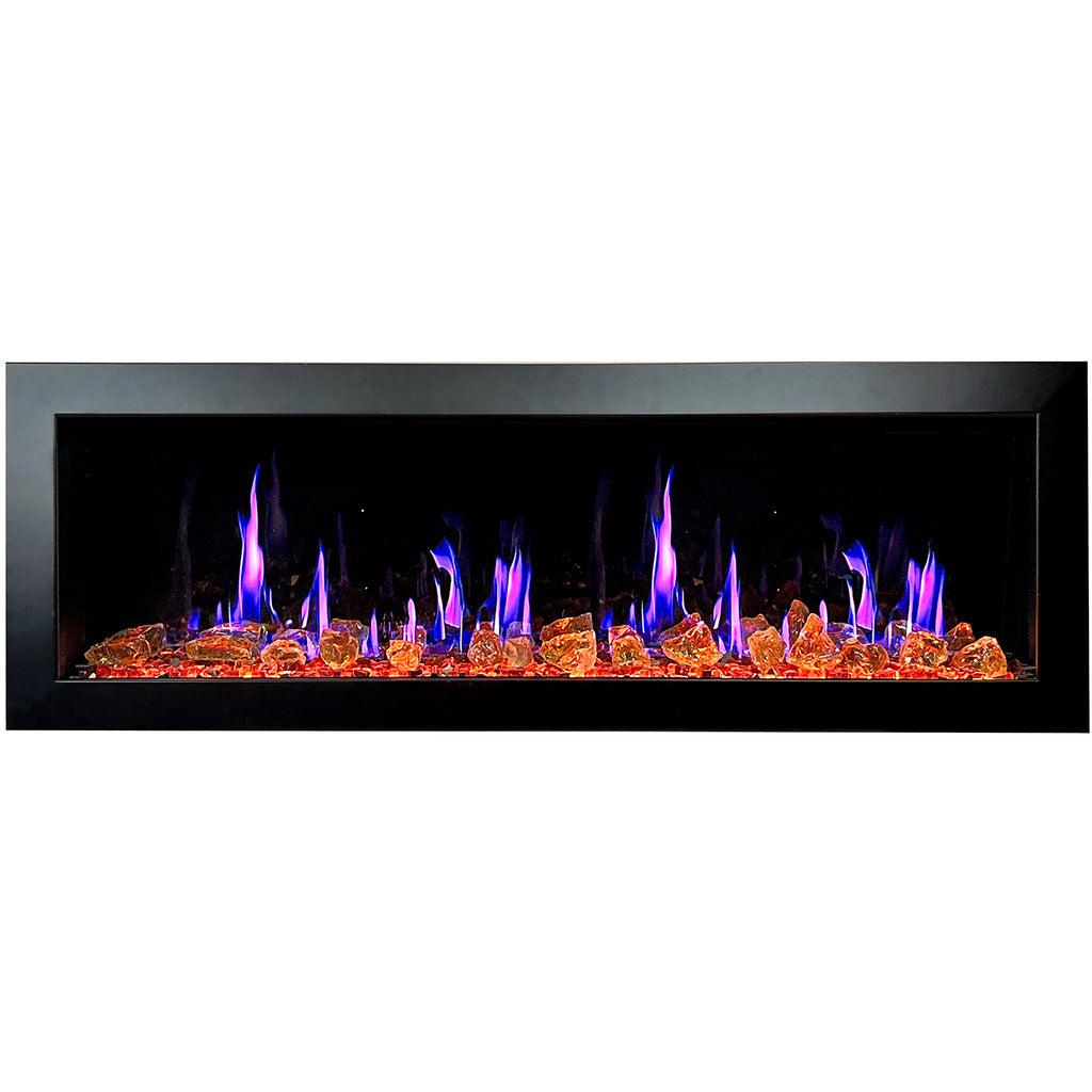 Litedeer Homes Latitude II 58-inch Wall-Mounted Smart Electric Fireplace with Crackling Sounds, Multi-Flame Style, Reflective Amber Glass ZEF58VA
