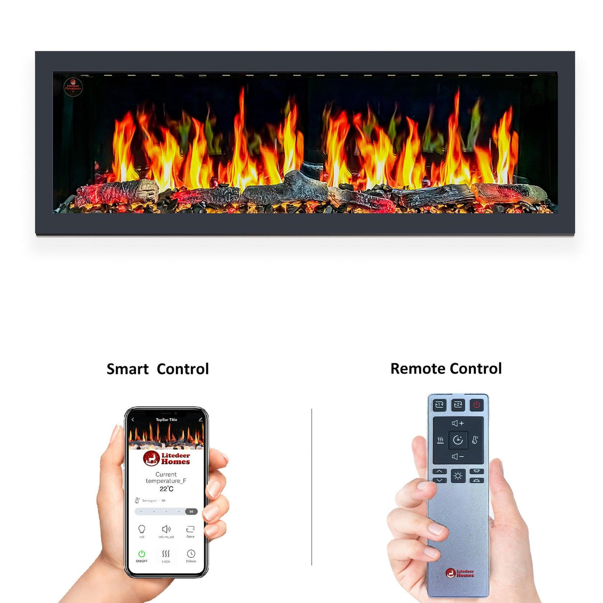 Litedeer 58" Latitude II Push-In Contemporary Smart Linear Vent-Free Built-In Electric Fireplace ZEF58V