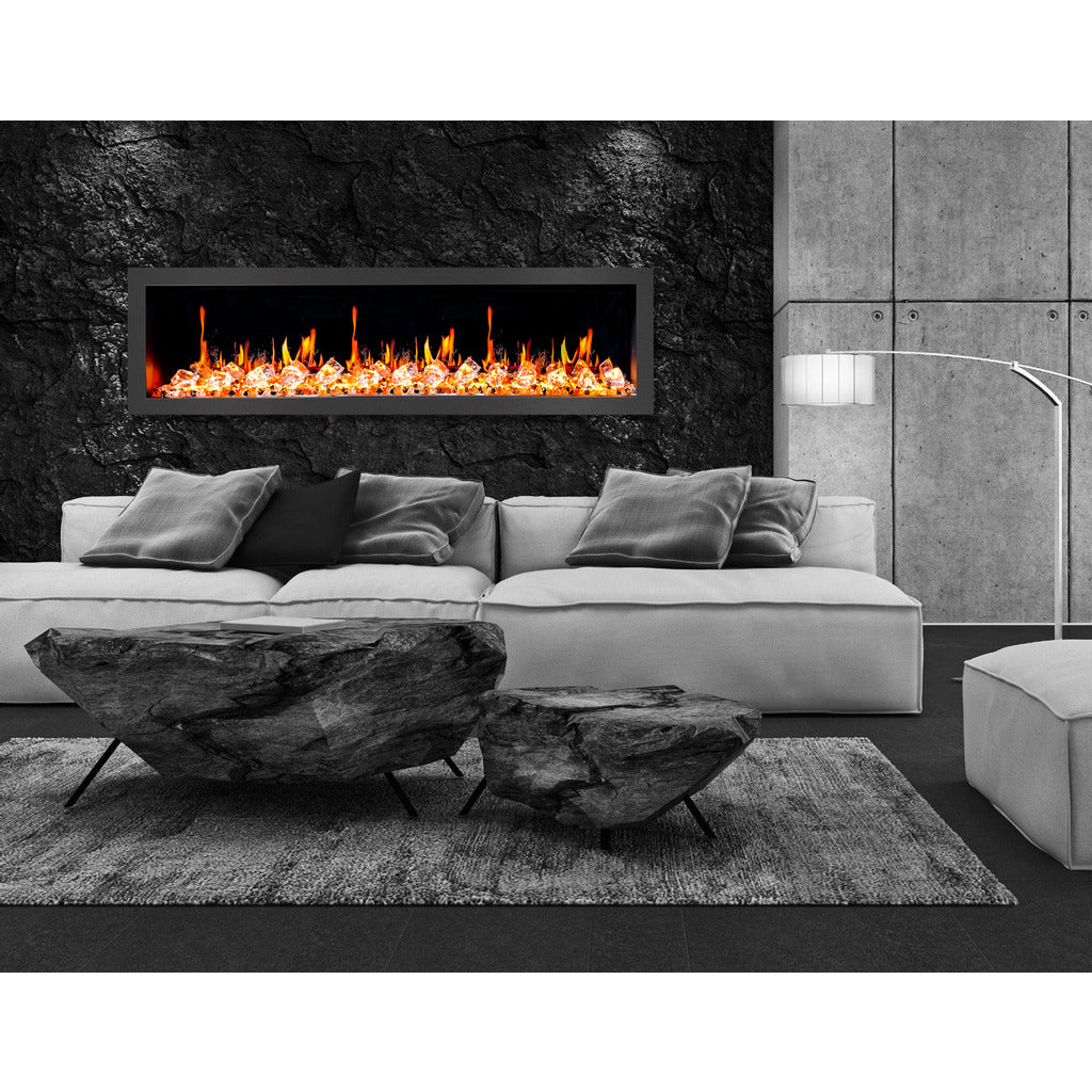 Litedeer Homes Latitude II 68" Smart Wall Mount Electric Fireplace with App Crushed Ice Rocks & Remote ZEF68XC