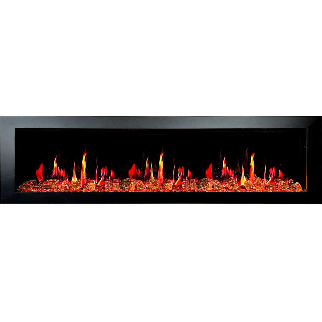 Litedeer Latitude II 78" Vent-Free Seamless Push-In Electric Fireplace with Reflective Fire Glass ZEF78VA