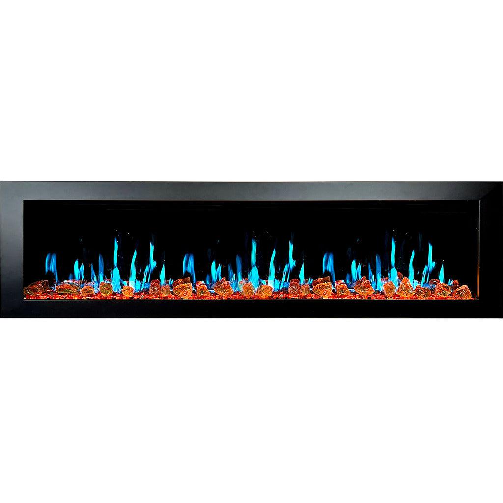 Litedeer Latitude II 78" Vent-Free Seamless Push-In Electric Fireplace with Reflective Fire Glass ZEF78VA