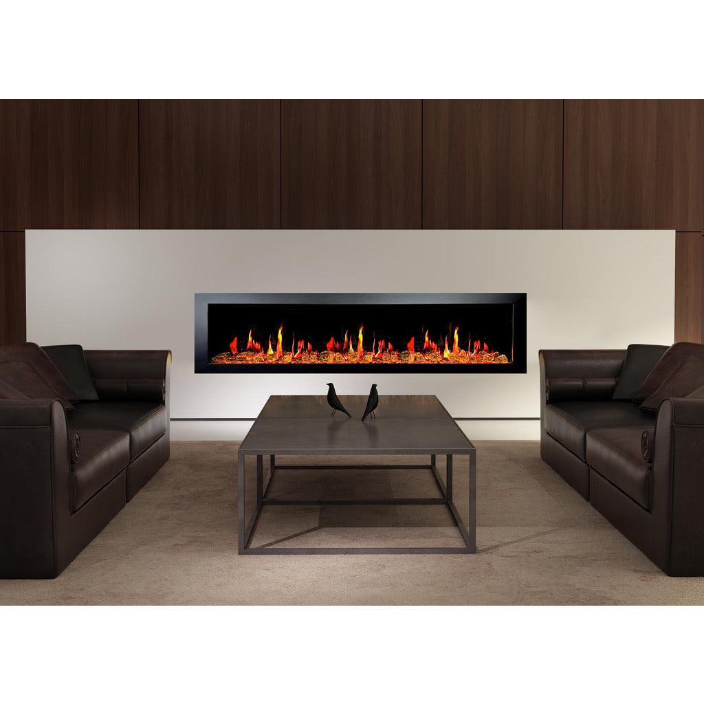 Litedeer Latitude II 78" Vent-Free Seamless Push-In Electric Fireplace with Reflective Fire Glass ZEF78VA