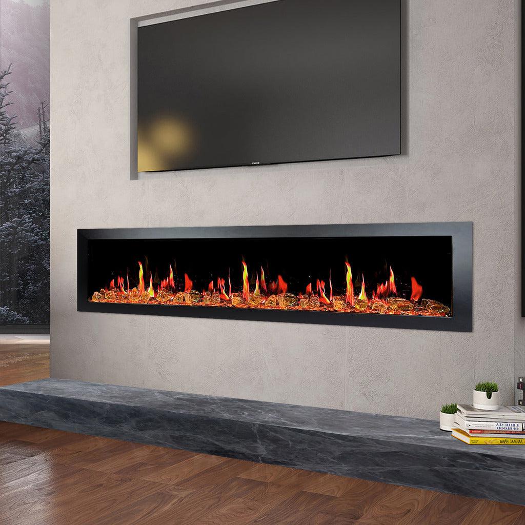 Litedeer Latitude II 78" Vent-Free Seamless Push-In Electric Fireplace with Reflective Fire Glass ZEF78VA