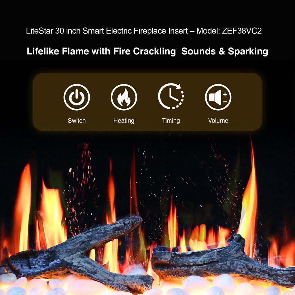 Litedeer Homes LiteStar 30" Vent-Free Smart Electric Fireplace Insert ZEF38VC-30