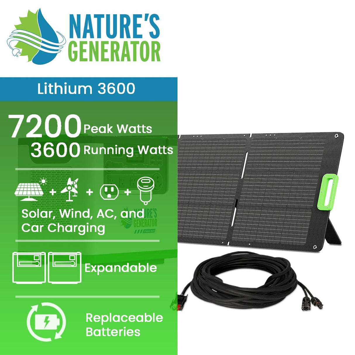 Nature’s Generator Lithium 3600 Solar Generator – 3600W / 3072Wh Power Station