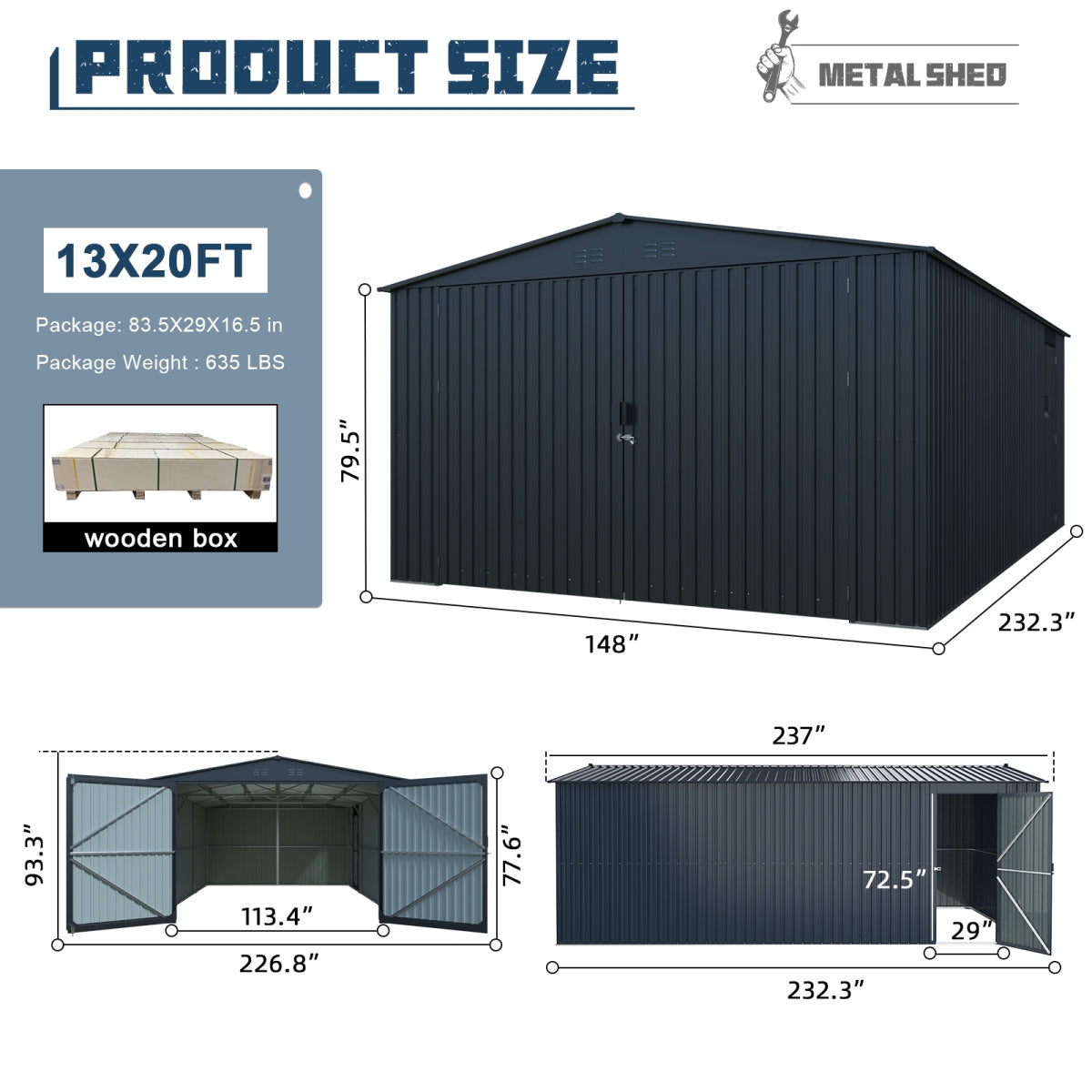 Chery Industrial 13'x20' Plus Upgraded Metal Garage Shed