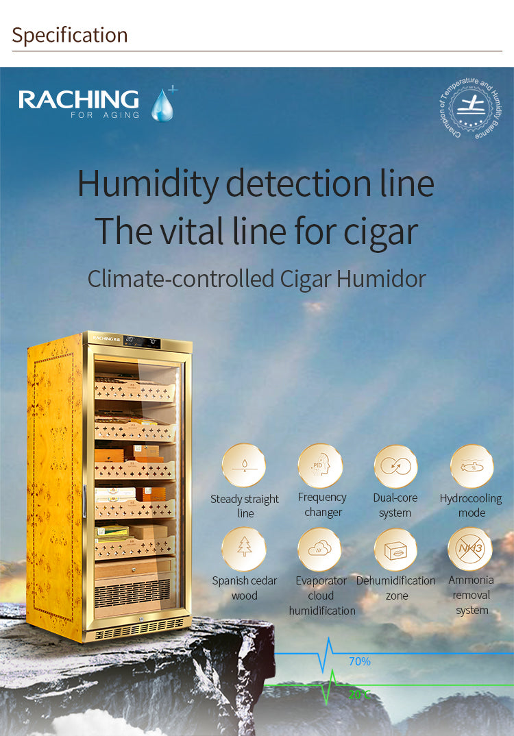 Raching MON1800A Precision Climate Controlled Humidor with Ammonia Removal | 900 Cigars