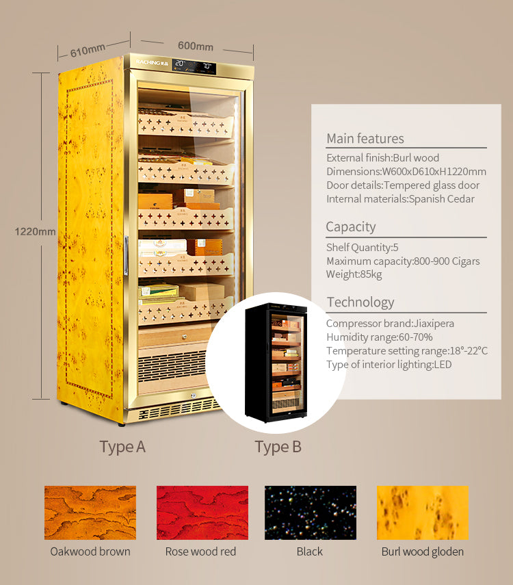 Raching MON1800A Precision Climate Controlled Humidor with Ammonia Removal | 900 Cigars