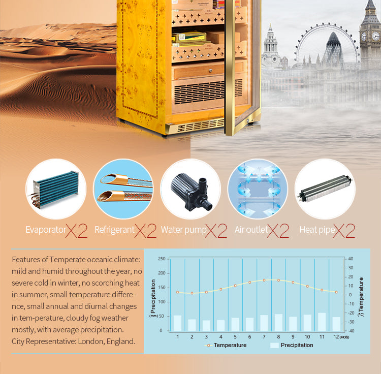 Raching MON1800A Precision Climate Controlled Humidor with Ammonia Removal | 900 Cigars