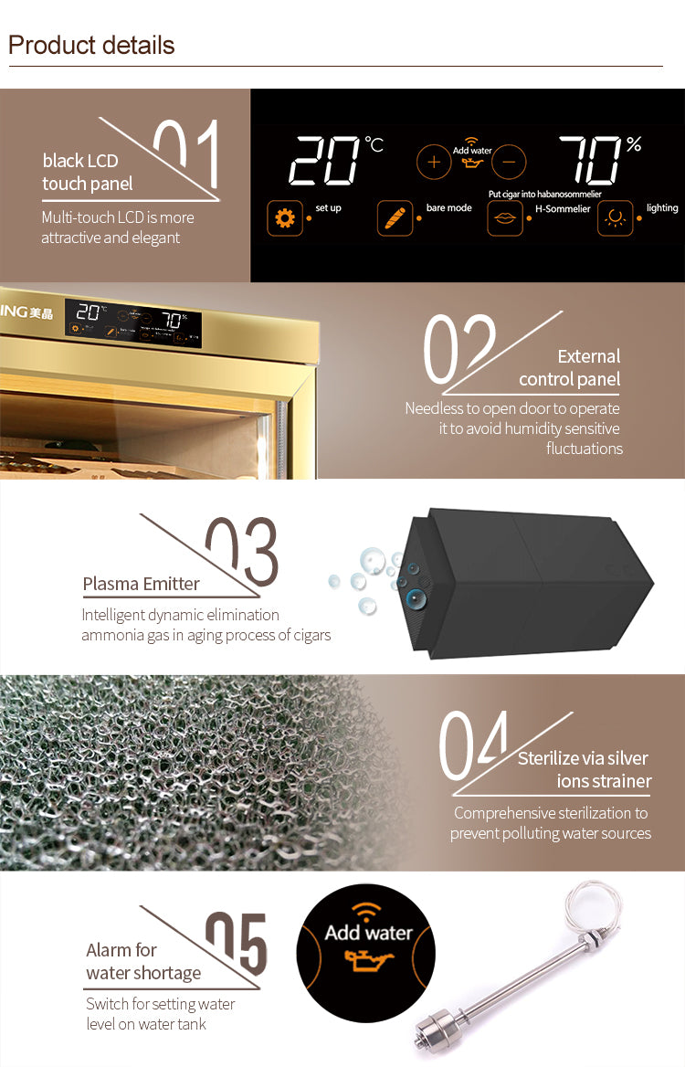 Raching MON1800A Precision Climate Controlled Humidor with Ammonia Removal | 900 Cigars