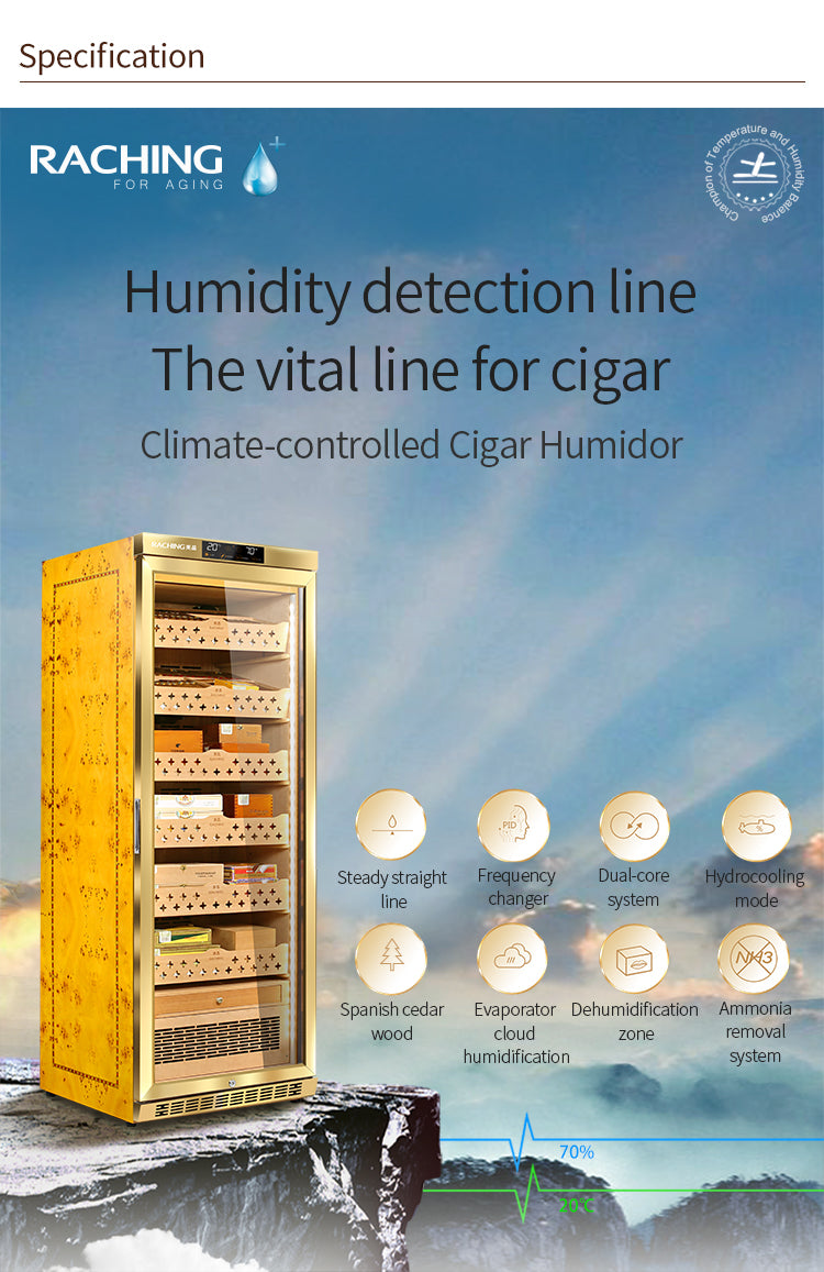 Raching MON2800A Precision Climate Controlled Humidor with Ammonia Removal | 1300 Cigars