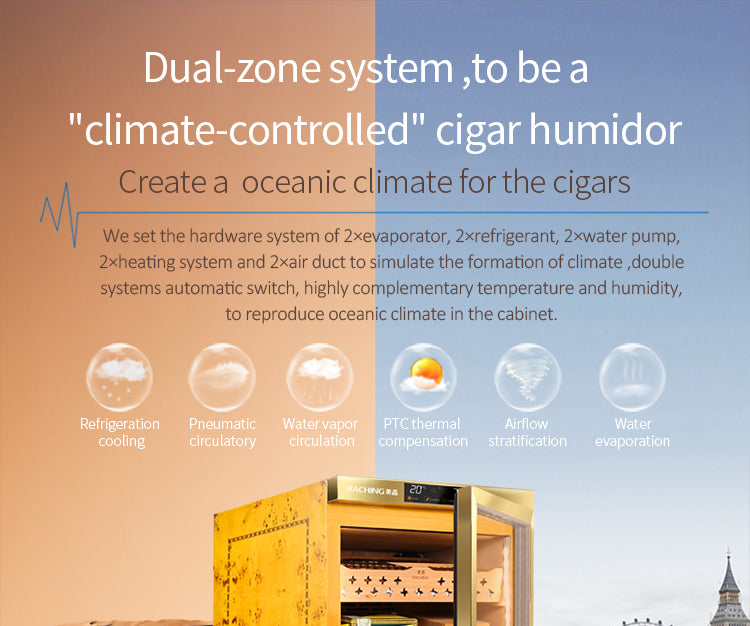 Raching MON800A Precision Climate Controlled Humidor with Ammonia Removal | 600 Cigars