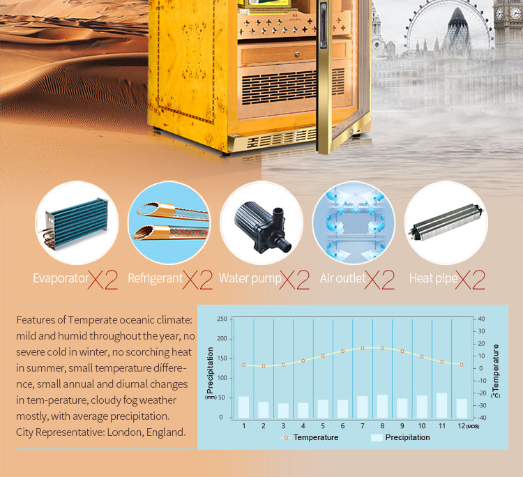 Raching MON800A Precision Climate Controlled Humidor with Ammonia Removal | 600 Cigars