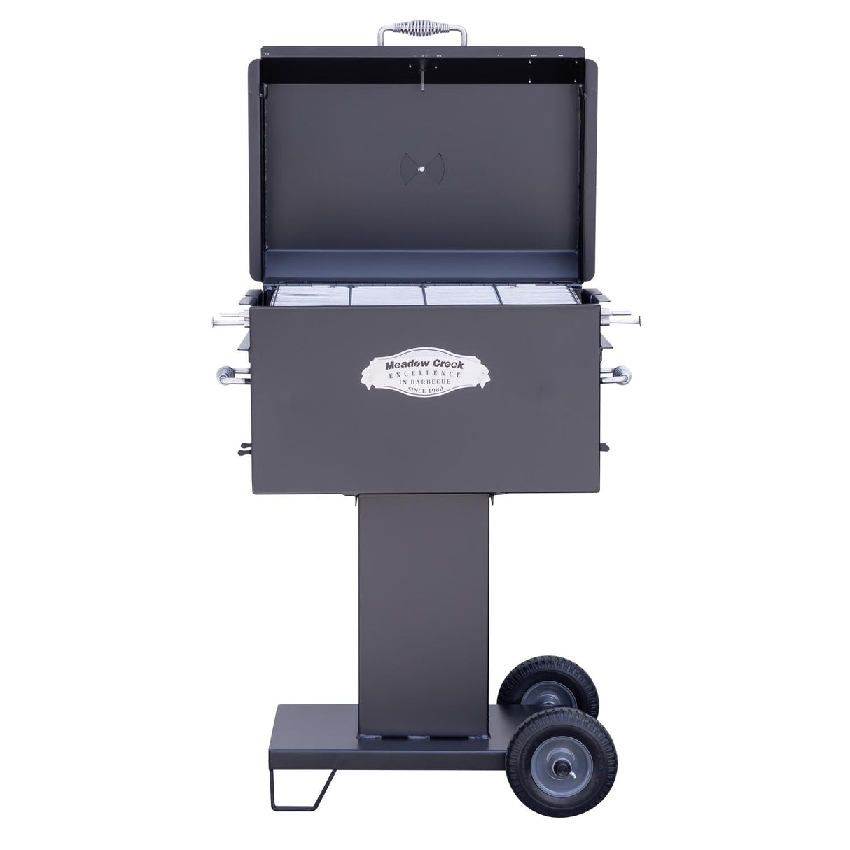 Meadow Creek BBQ26S Charcoal Grill Chicken Cooker with Rotating Grates and Free Standing Legs