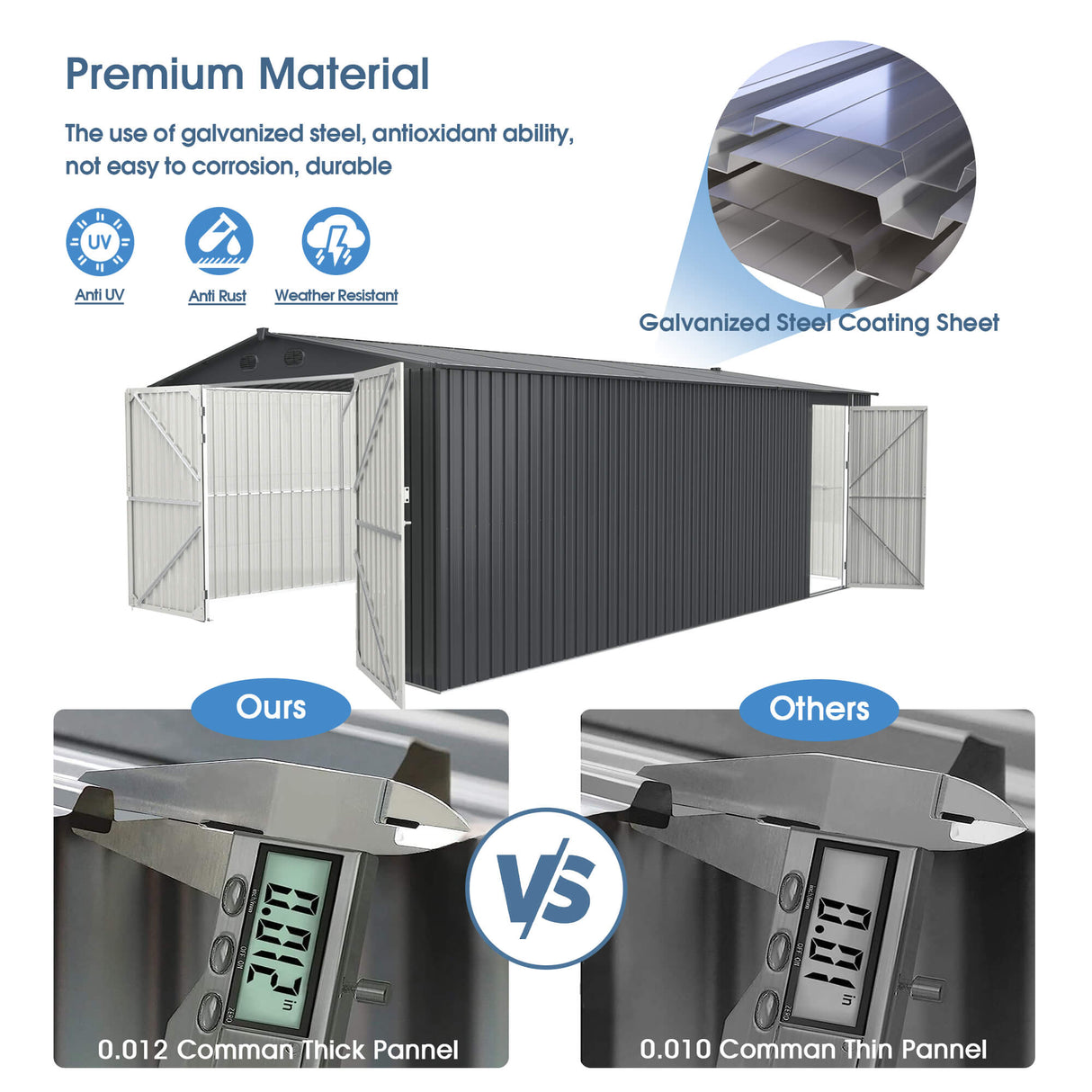 Chery Industrial 10’ x 20’ Metal Garage Shed with Double Front Doors & Side Entry Door