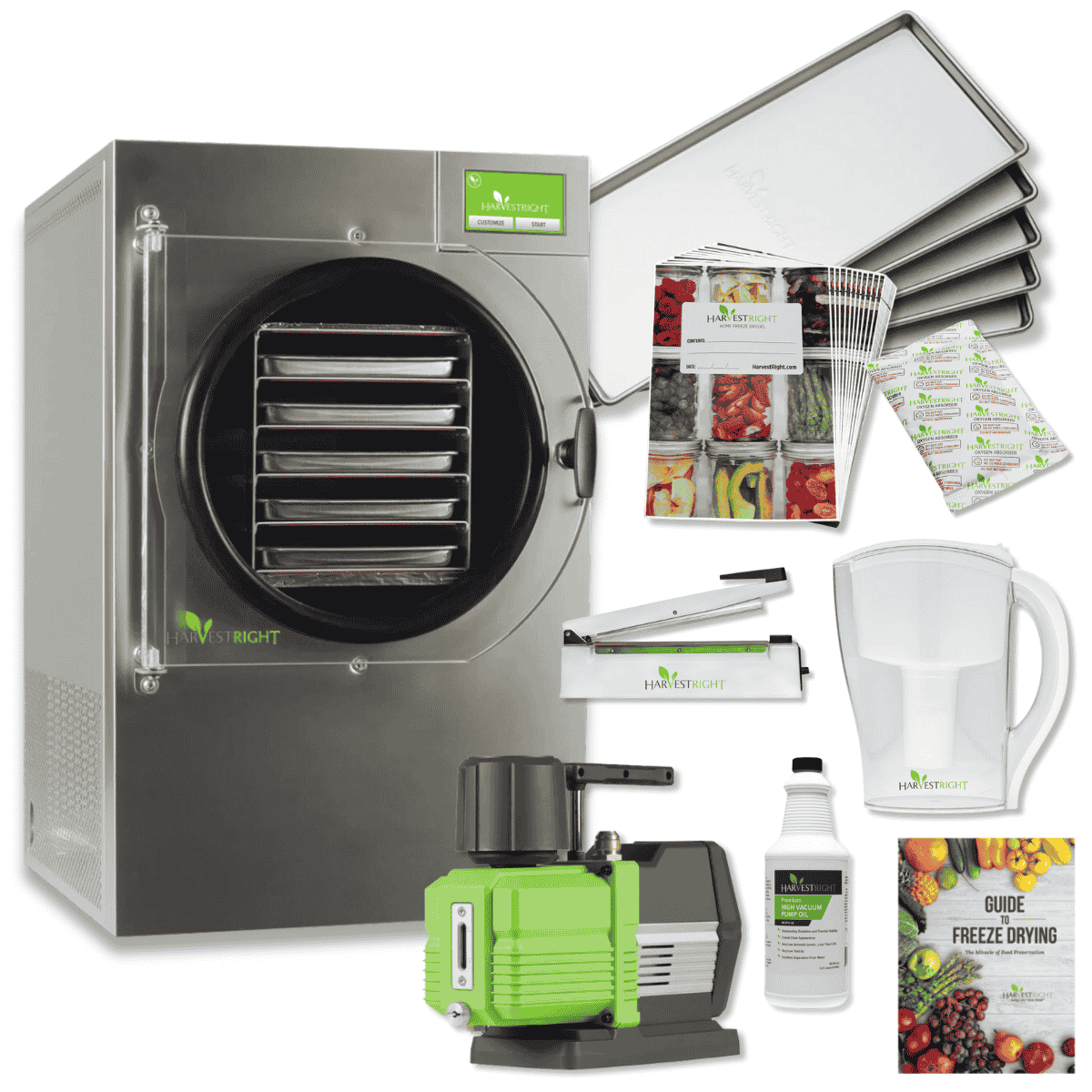 Harvest Right Small Home Pro Freeze Dryer with Premier Vacuum Pump, 4 Trays and Mylar Starter Kit in Stainless Steel