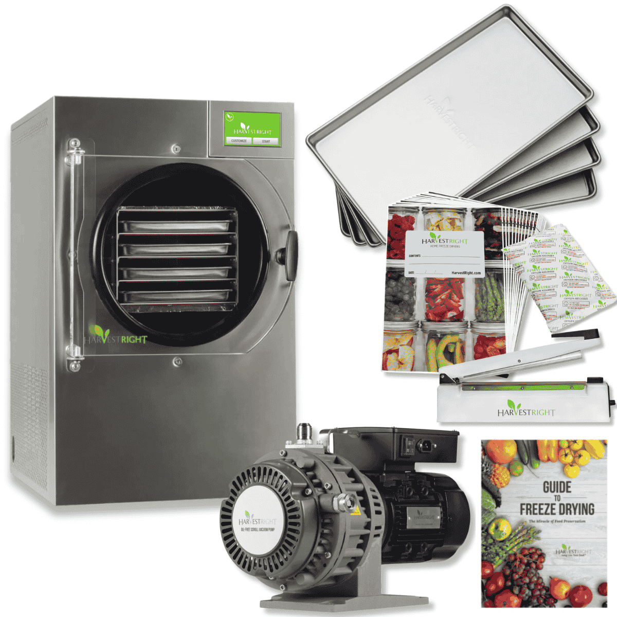 Harvest Right Small Home Pro Freeze Dryer with Oil Free Vacuum Pump, 4 Trays and Mylar Starter Kit in Stainless Steel