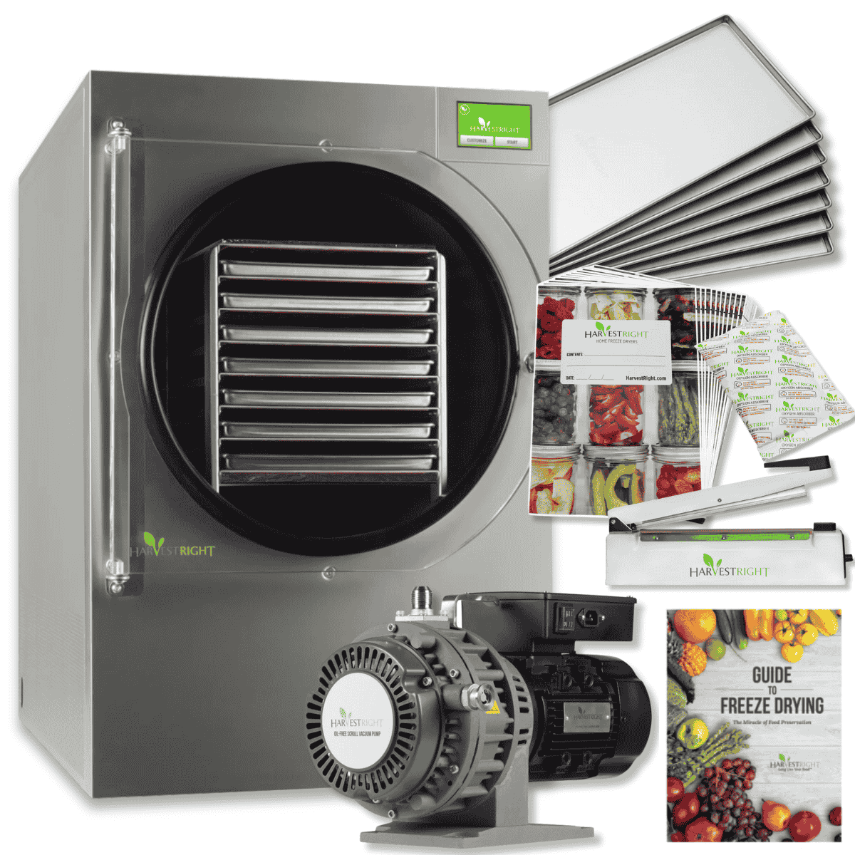 Harvest Right X-Large Home Pro Freeze Dryer with XL Oil Free Vacuum Pump, 7 Trays and Mylar Starter Kit in Stainless Steel