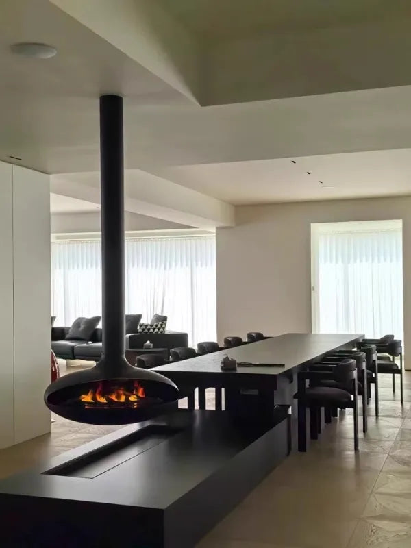 HearthArtSinn Shine 1 Luxury Hanging Disc-Shaped Real Wood Burning Fire Fireplace